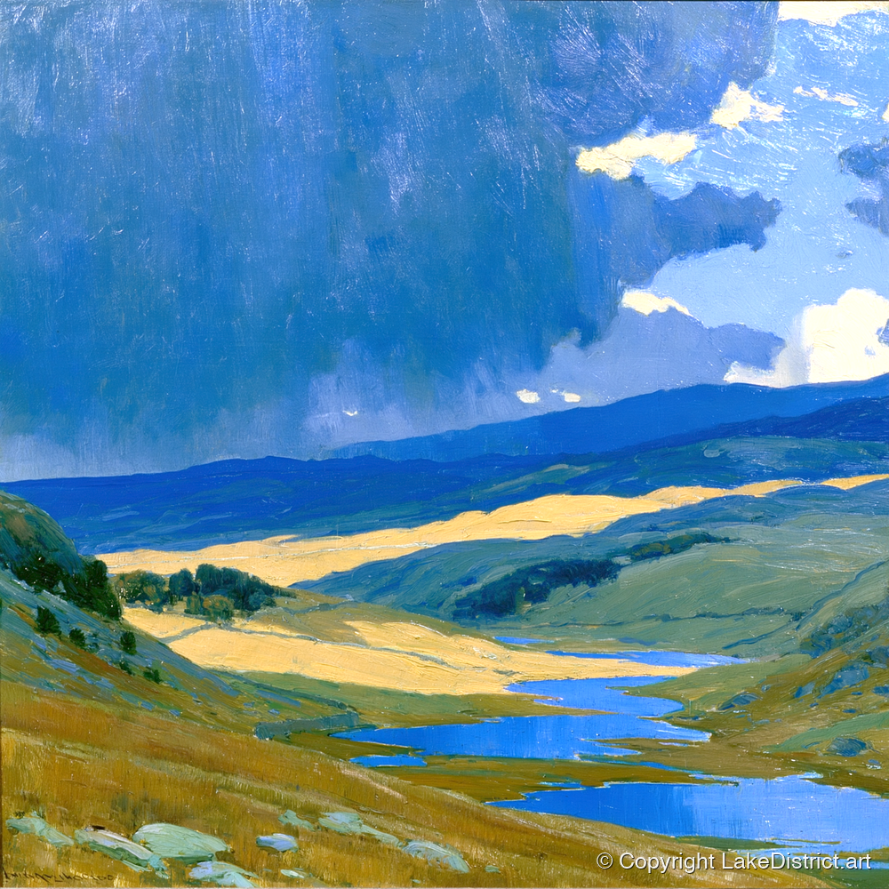 Storm Clouds Over Sunlit Fells - lake district sky art print and canvas by Percival Kent A.I