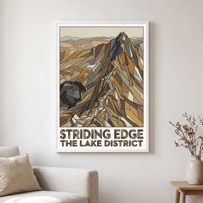 Striding Edge travel poster in a white frame, hanging in a living2
