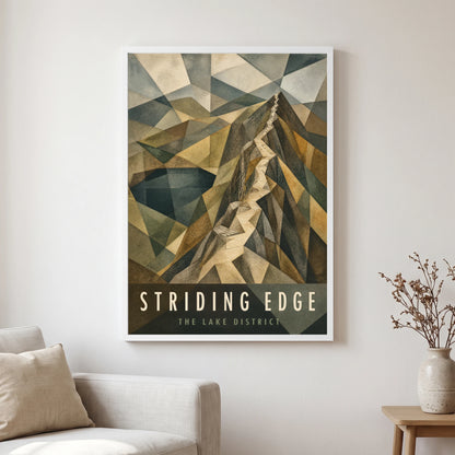 Striding Edge travel poster in a white frame, hanging in a living2