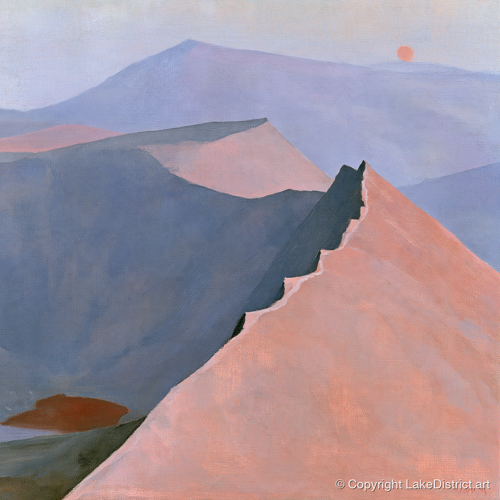 Striding Edge in Peach Light - lake district walking art print and canvas by Alistair Thorne A.I