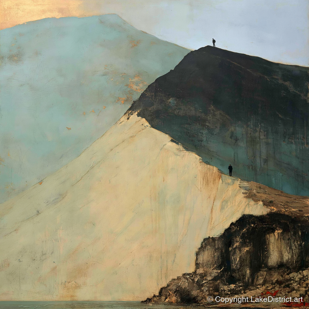 Striding Edge in Slate and Gold - lake district walking art print and canvas by Silas Thorne A.I