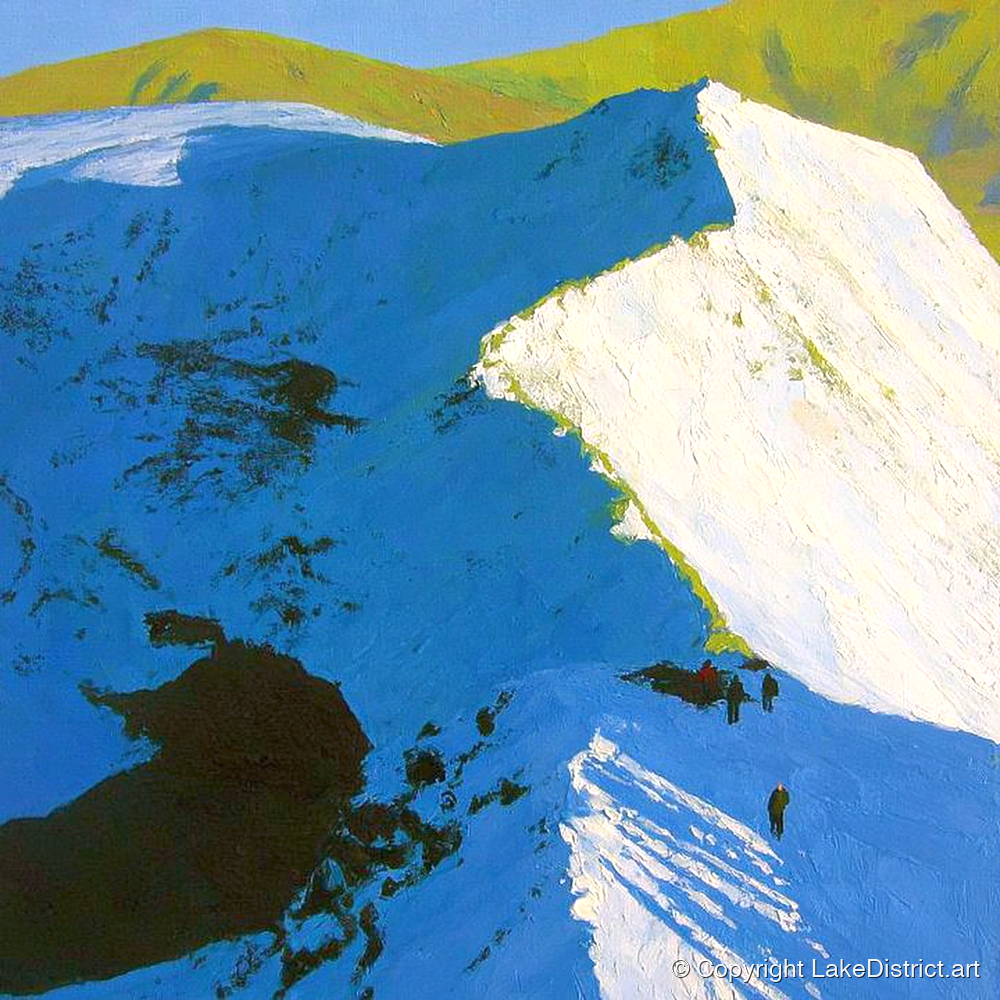 Striding Edge in Winter Snow - lake district fell art print and canvas by Daphne Morley A.I
