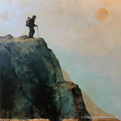 Striding Edge Silhouette and Golden Sun - lake district walking art print and canvas by Silas Thorne A.I