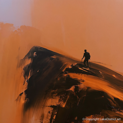 Striding Edge Silhouette in Amber - lake district walking art print and canvas by James Yarborough A.I