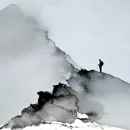 Striding Edge Walker Silhouette - lake district walking art print and canvas by Adrian Frost A.I
