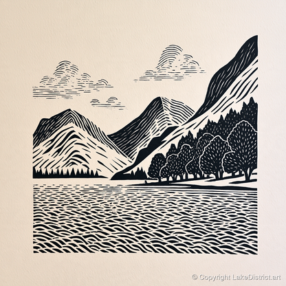 Striking Buttermere Fells and Lake - lake district lake art print and canvas by Reuben Shaw A.I