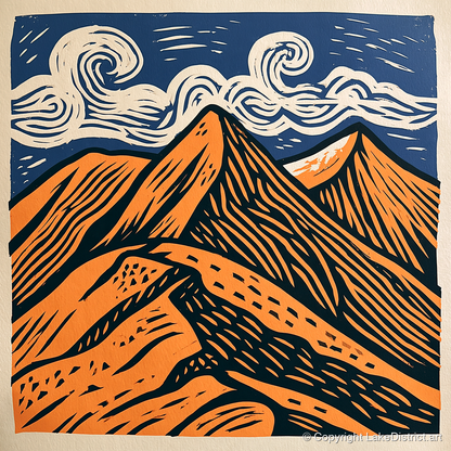 Striking Helvellyn Peaks in Terracotta - lake district fell art print and canvas by Leon Baxter A.I