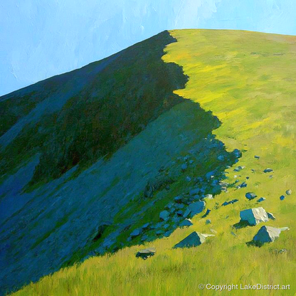 Striking Shadows on Caw Fell - lake district fell art print and canvas by Daphne Morley A.I