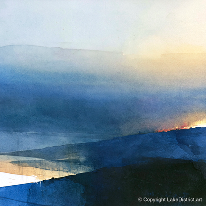 Summit View in Deep Indigo - lake district fell art print and canvas by Nathaniel Ward A.I