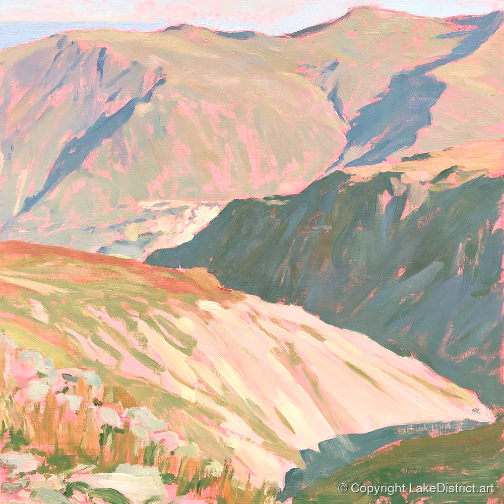 Summit View in Pastel Light - lake district fell art print and canvas by Florence Hadley A.I