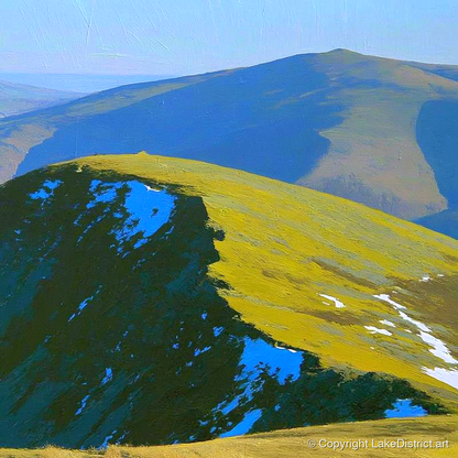 Sunlight and Shadow on Hart Side - lake district fell art print and canvas by Daphne Morley A.I
