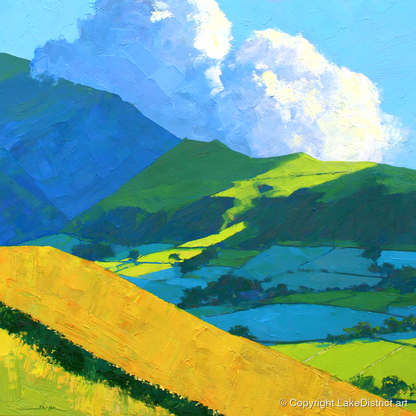 Sunlight and Shadow over Lakeland Fells - lake district fell art print and canvas by Daphne Morley A.I