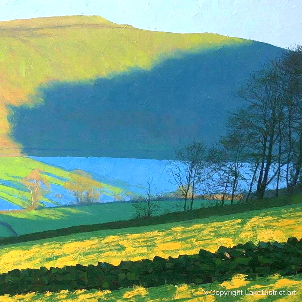 Sunlight on Blake Fell Ridge - lake district fell art print and canvas by Daphne Morley A.I