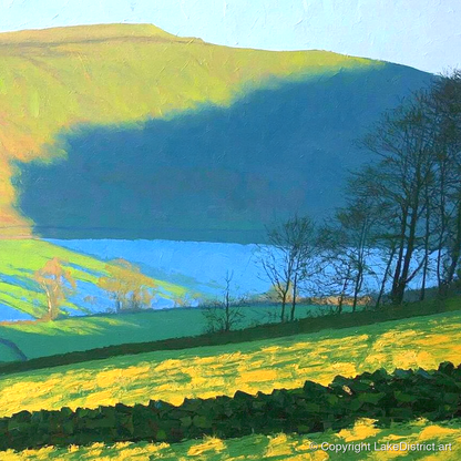 Sunlight on Blake Fell Ridge - lake district fell art print and canvas by Daphne Morley A.I