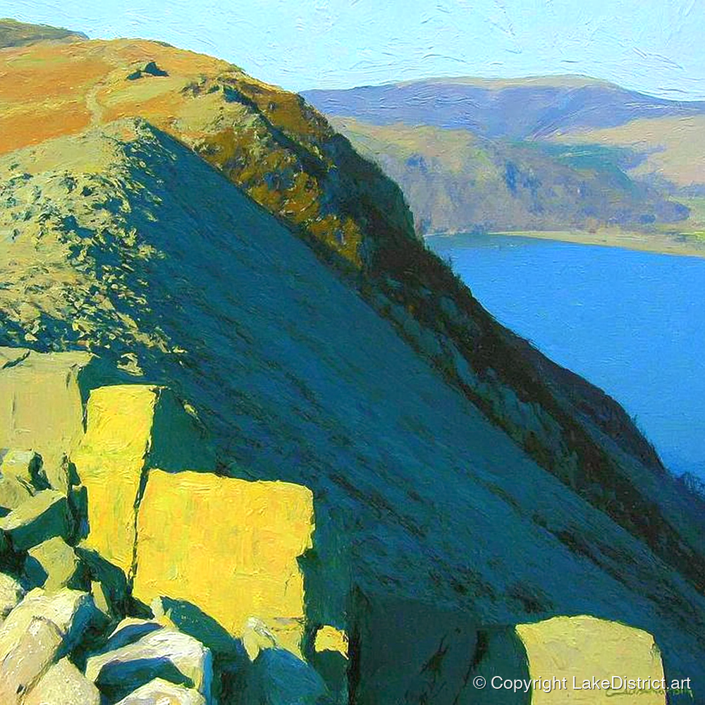 Sunlight on St Sunday Crag - lake district fell art print and canvas by Daphne Morley A.I