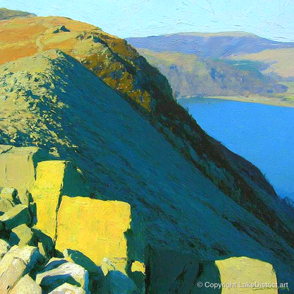 Sunlight on St Sunday Crag - lake district fell art print and canvas by Daphne Morley A.I