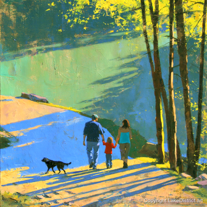 Sunlit Aira Force Dog Walk - gifts for dog walkers art print and canvas by Daphne Morley A.I