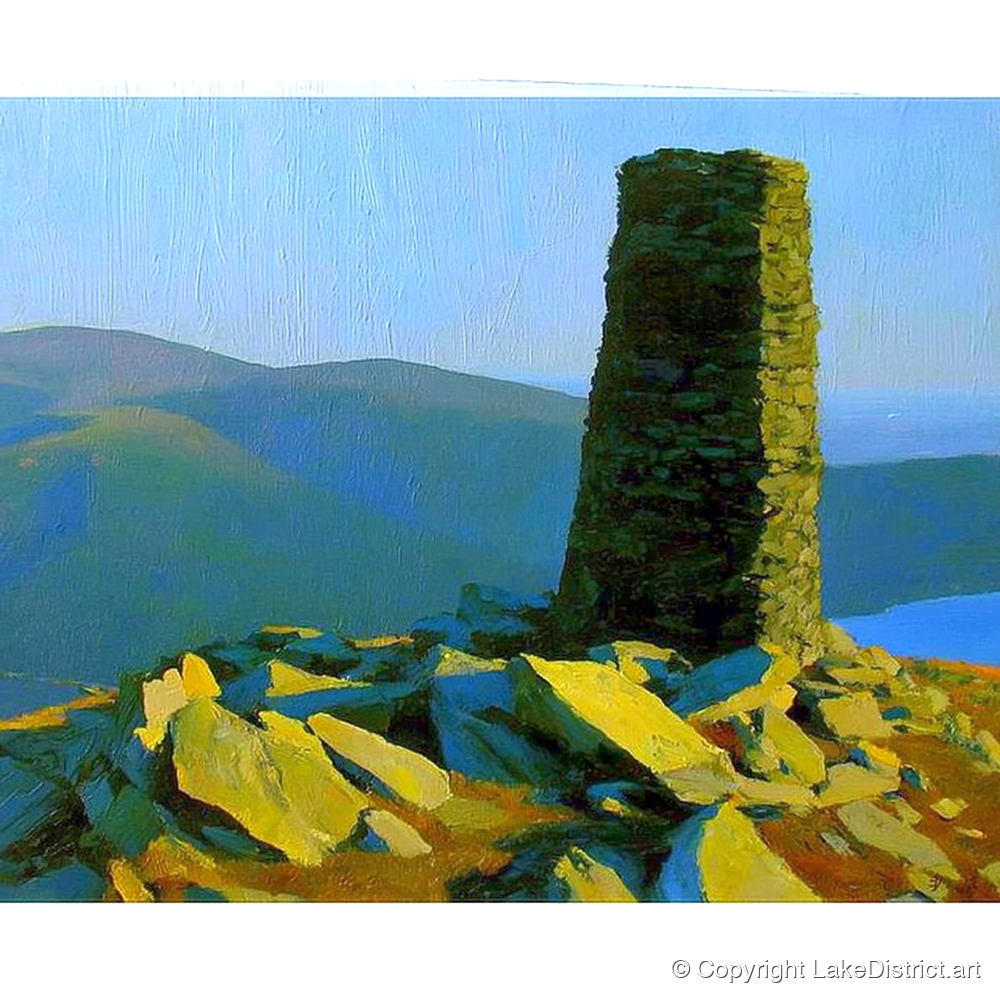 Sunlit Beacon on Thornthwaite Crag - lake district fell art print and canvas by Daphne Morley A.I