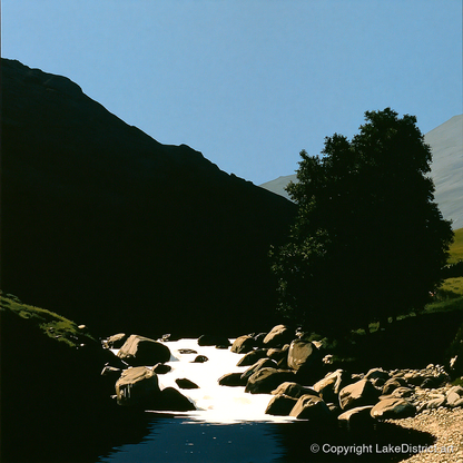 Sunlit Beck Beneath Dark Fell - lake district waterfall art print and canvas by Adelaide Calloway A.I