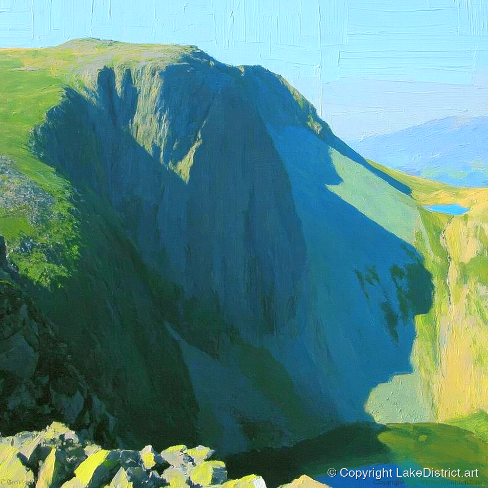 Sunlit Dale Head Crags - lake district fell art print and canvas by Daphne Morley A.I