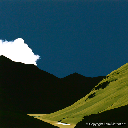 Sunlit Fell Under Storm Cloud - lake district sky art print and canvas by Adelaide Calloway A.I