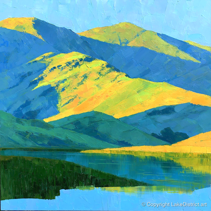 Sunlit Fells and Deep Blue Shadows - lake district sky art print and canvas by Daphne Morley A.I