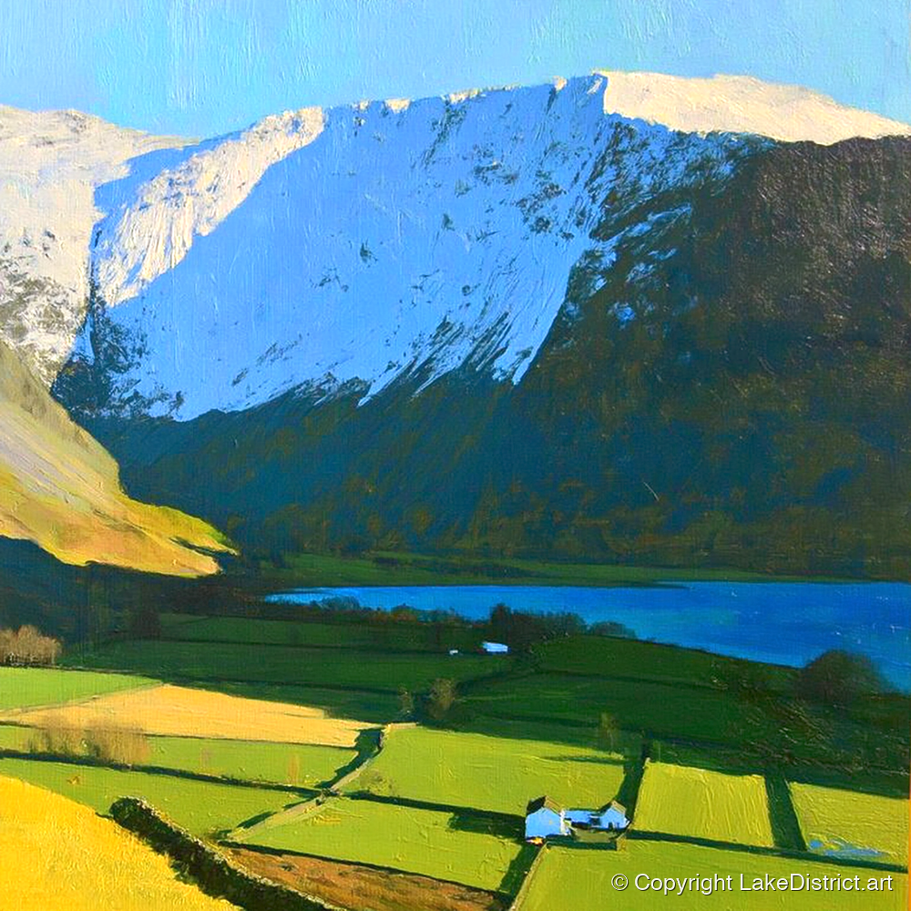 Sunlit Fields Below High Hartsop Dodd - lake district fell art print and canvas by Daphne Morley A.I