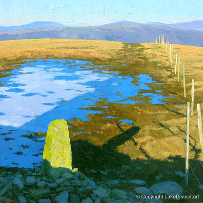 Sunlit Frozen Pool on Ullscarf - lake district fell art print and canvas by Daphne Morley A.I