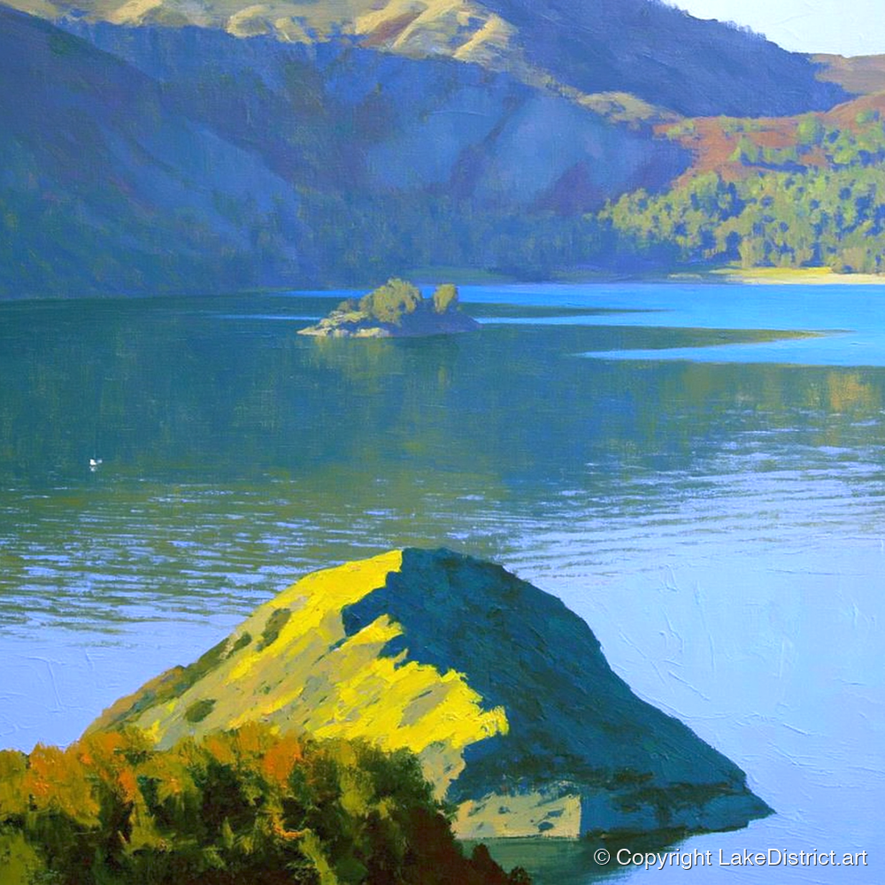 Sunlit Glenridding Dodd Crags - lake district fell art print and canvas by Daphne Morley A.I
