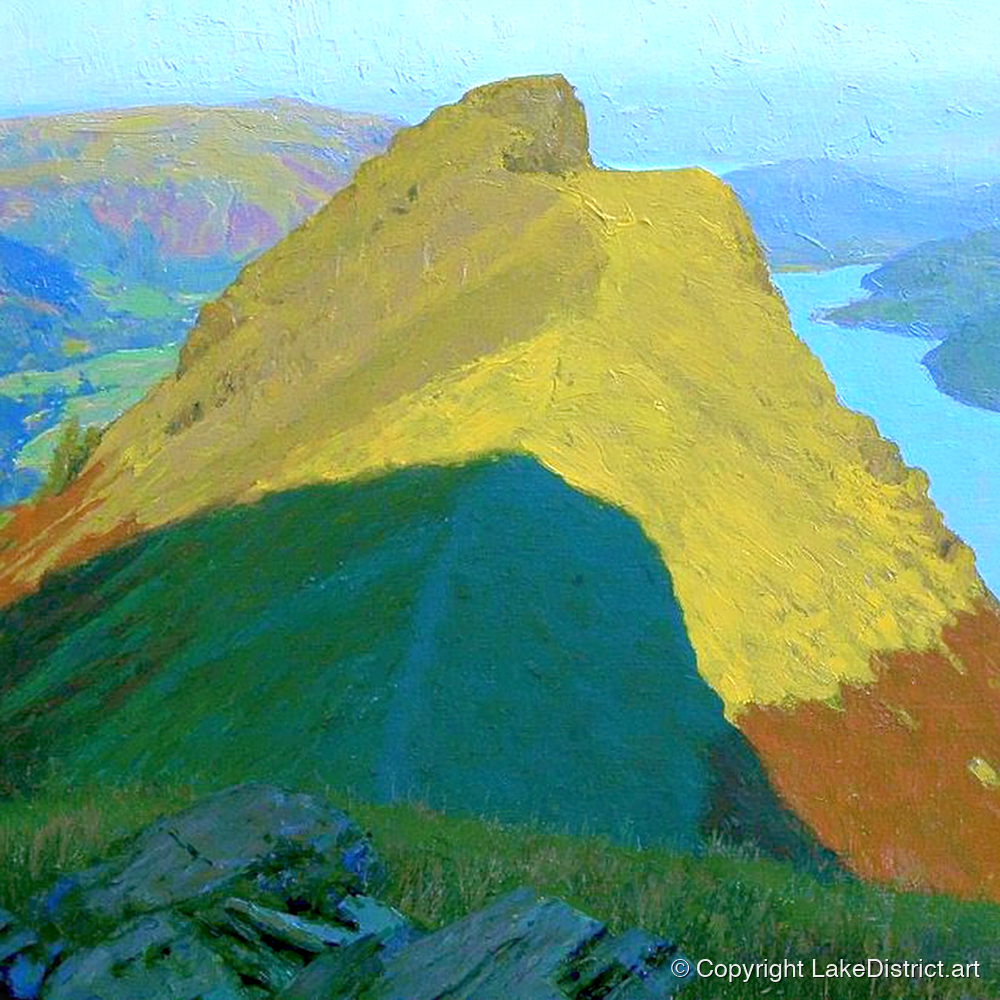 Sunlit Helm Crag Summit Ridge - lake district fell art print and canvas by Daphne Morley A.I