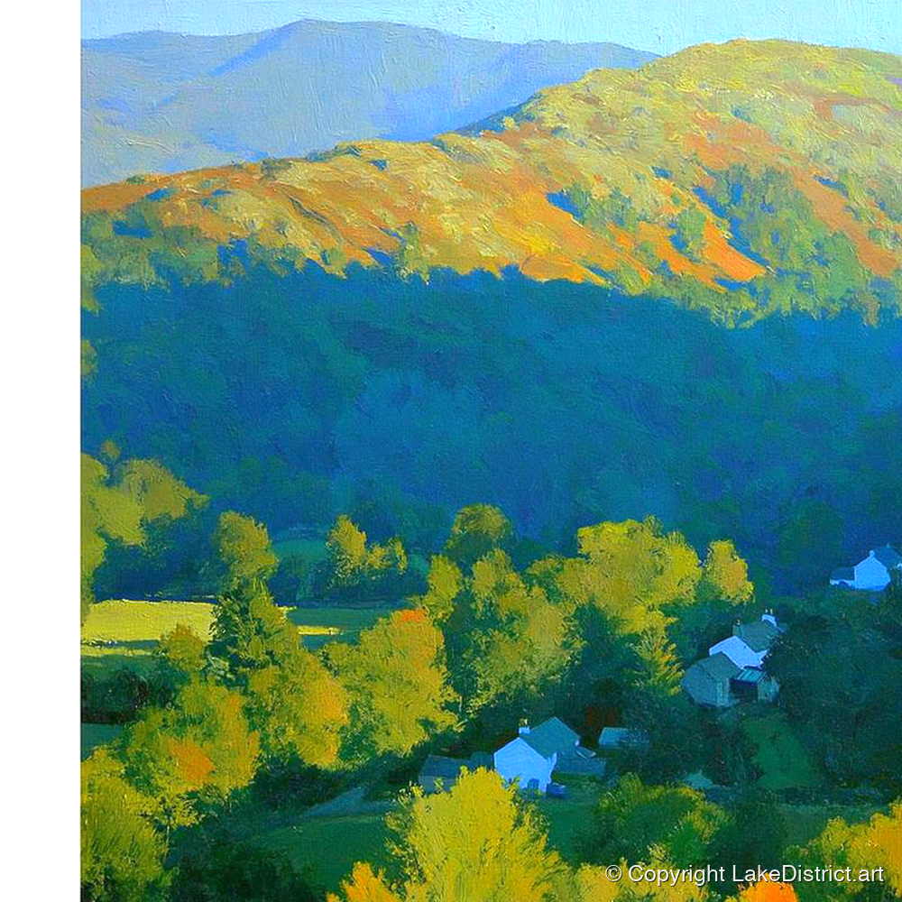 Sunlit Loughrigg Fell Ridge - lake district fell art print and canvas by Daphne Morley A.I