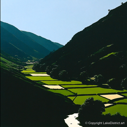 Sunlit Patchwork in the Dale - lake district valley art print and canvas by Adelaide Calloway A.I