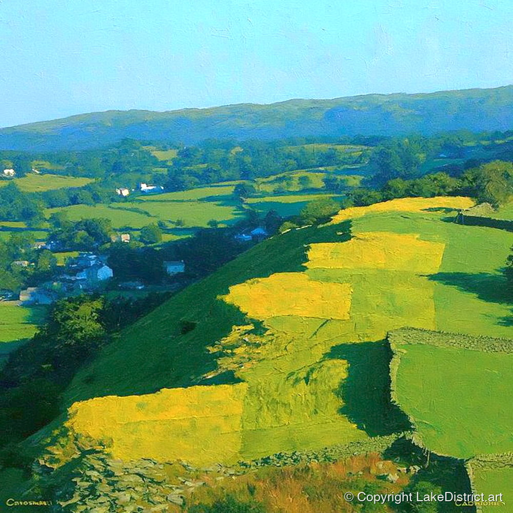 Sunlit Patchwork on Baystones Ridge - lake district fell art print and canvas by Daphne Morley A.I