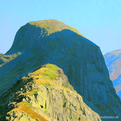 Sunlit Pike of Stickle Dome - lake district fell art print and canvas by Daphne Morley A.I