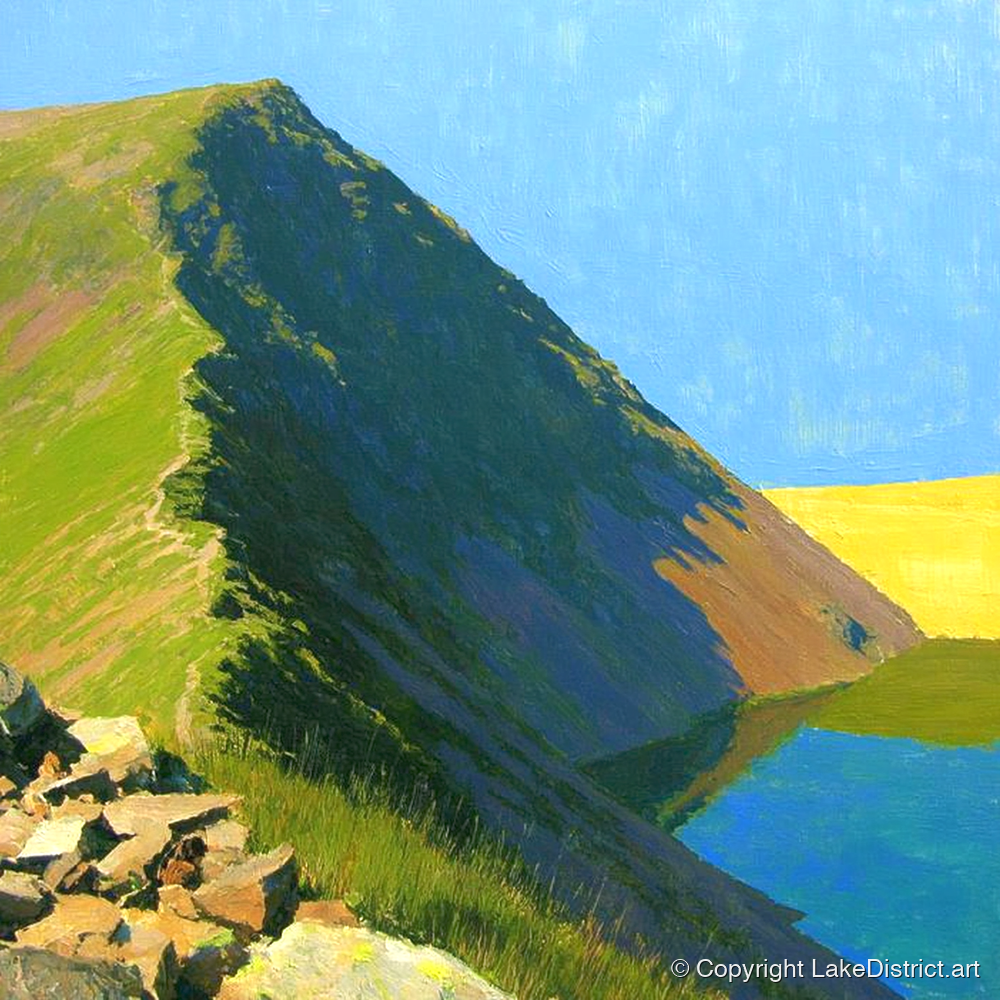 Sunlit Red Pike Ridge Ascent - lake district fell art print and canvas by Daphne Morley A.I