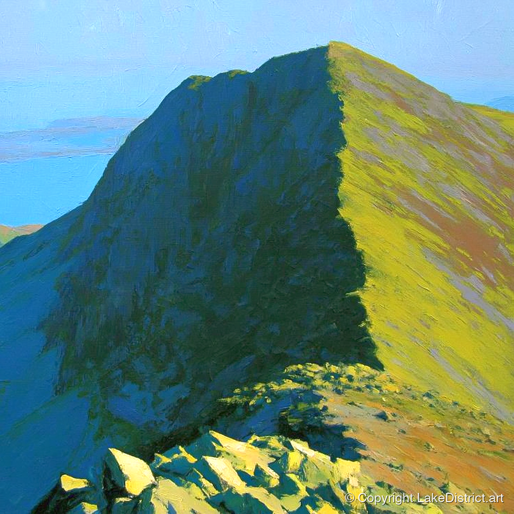 Sunlit Red Pike Summit Ridge - lake district fell art print and canvas by Daphne Morley A.I