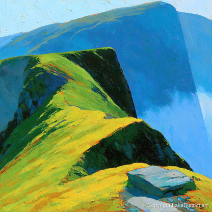 Sunlit Ridge and Deep Blue Crags - lake district fell art print and canvas by Daphne Morley A.I