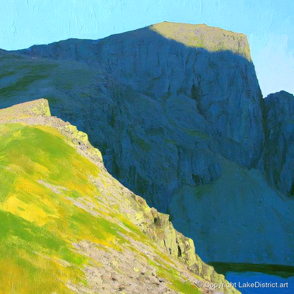 Sunlit Ridge Below Pillar Crags - lake district fell art print and canvas by Daphne Morley A.I