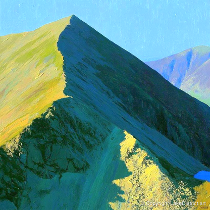 Sunlit Ridge of Catstye Cam - lake district fell art print and canvas by Daphne Morley A.I