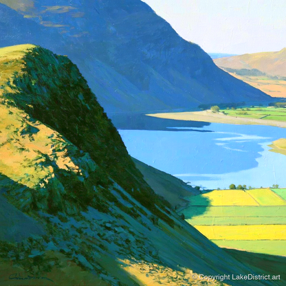 Sunlit Ridge of Rannerdale Knotts - lake district fell art print and canvas by Daphne Morley A.I