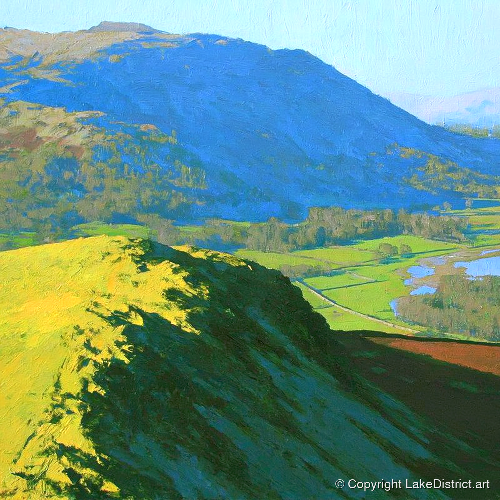 Sunlit Ridge on Black Fell - lake district fell art print and canvas by Daphne Morley A.I