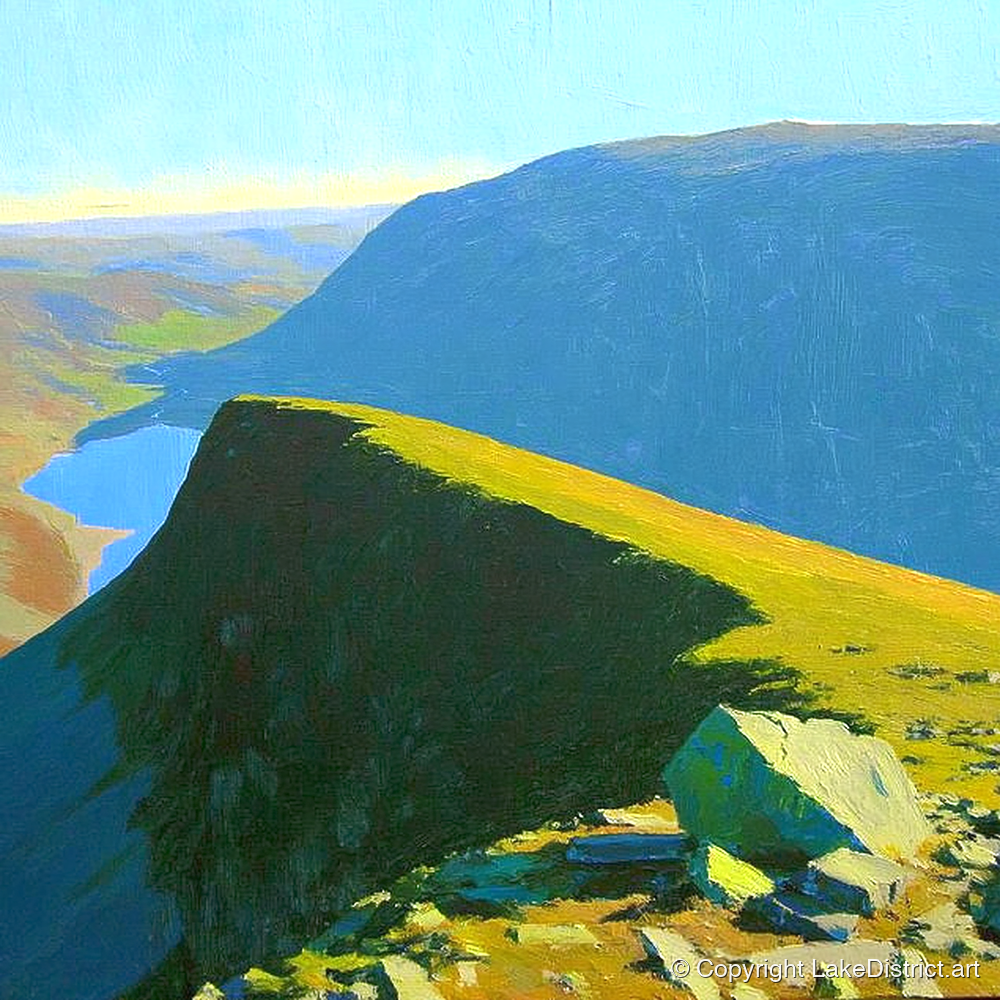 Sunlit Ridge on Kidsty Pike - lake district fell art print and canvas by Daphne Morley A.I