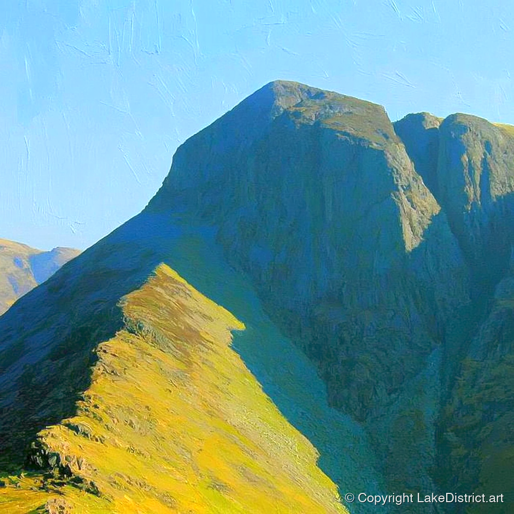 Sunlit Ridge on Loft Crag - lake district fell art print and canvas by Daphne Morley A.I