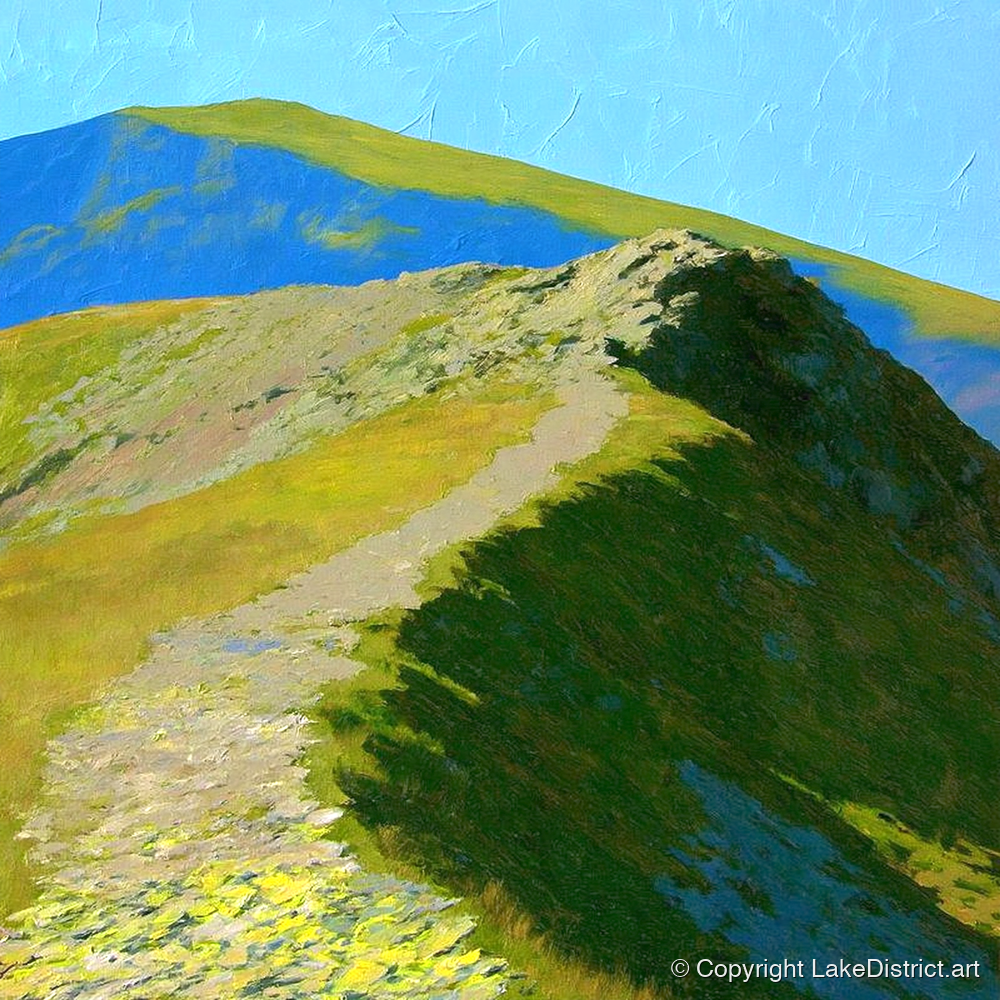 Sunlit Ridge on Place Fell - lake district fell art print and canvas by Daphne Morley A.I