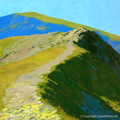 Sunlit Ridge on Place Fell - lake district fell art print and canvas by Daphne Morley A.I