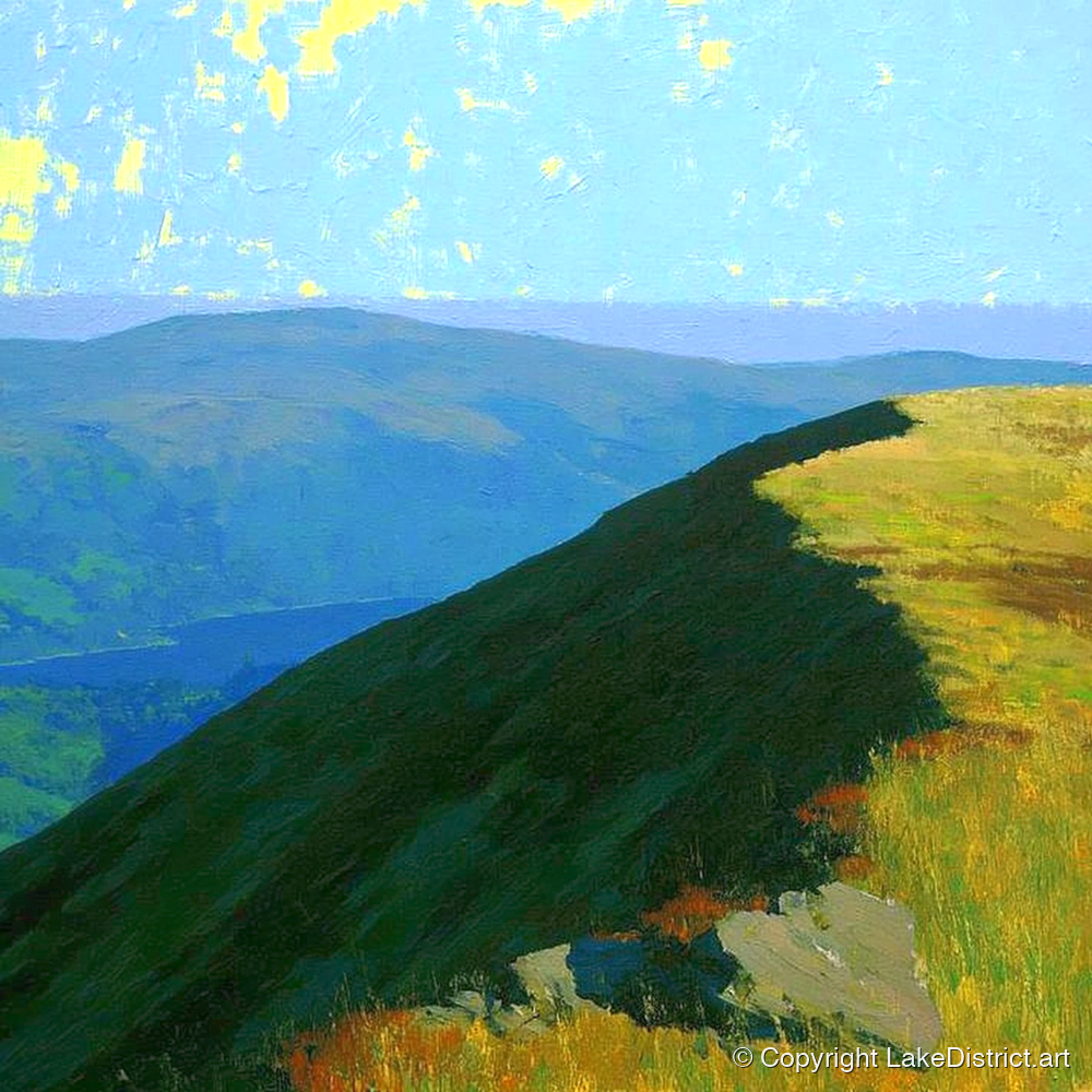 Sunlit Ridge on Sour Howes - lake district fell art print and canvas by Daphne Morley A.I