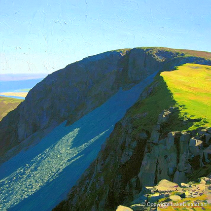Sunlit Ridge on Swirl How - lake district fell art print and canvas by Daphne Morley A.I