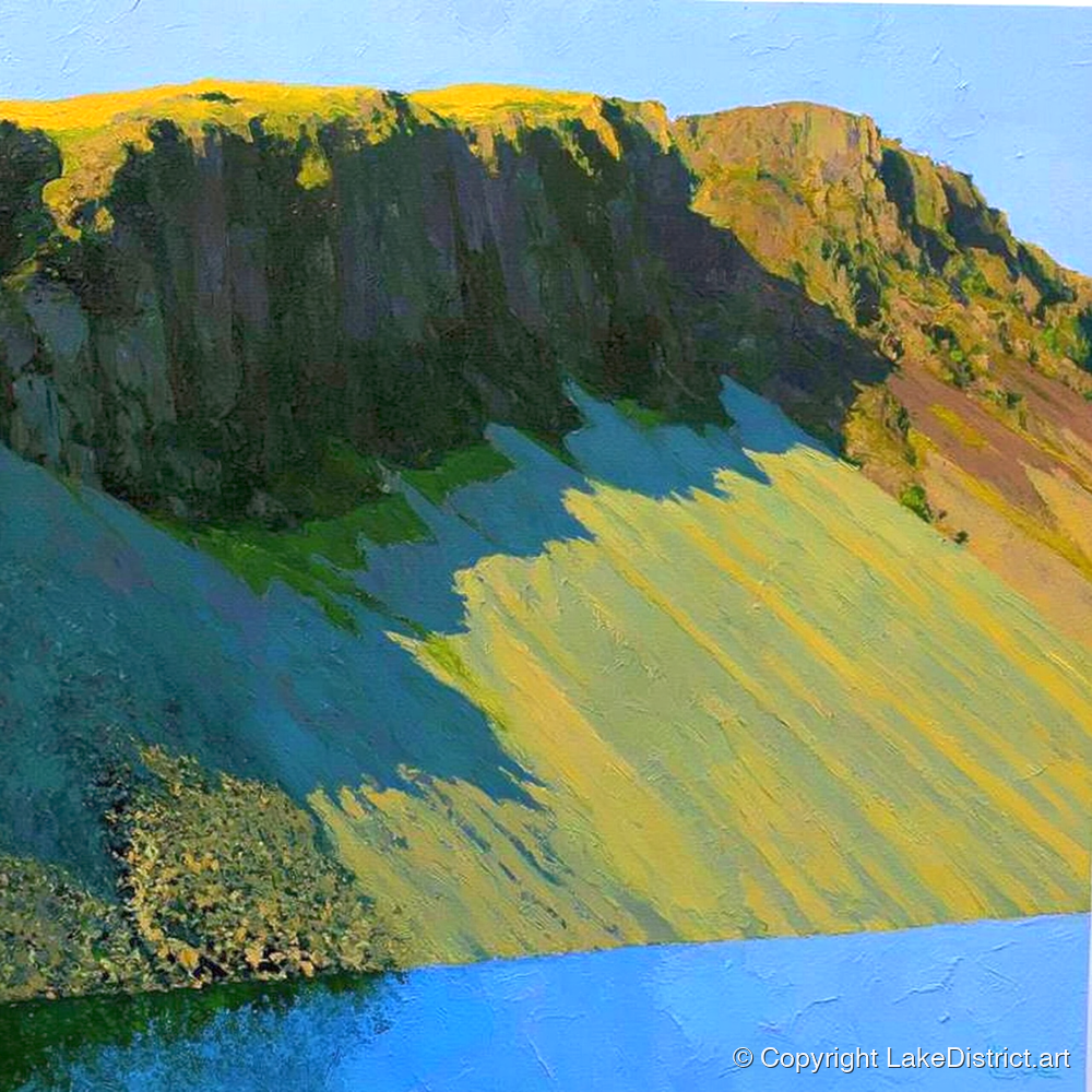 Sunlit Screes of Illgill Head - lake district fell art print and canvas by Daphne Morley A.I