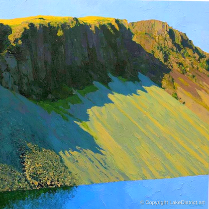 Sunlit Screes of Illgill Head - lake district fell art print and canvas by Daphne Morley A.I