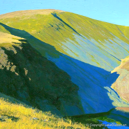 Sunlit Slopes of Stybarrow Dodd - lake district fell art print and canvas by Daphne Morley A.I